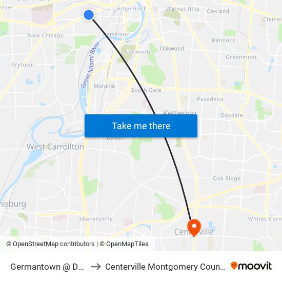 Germantown @ Dennison to Centerville Montgomery County OH USA map