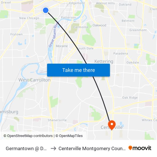 Germantown @ Dearborn to Centerville Montgomery County OH USA map