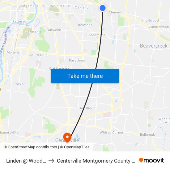 Linden @ Woodman to Centerville Montgomery County OH USA map