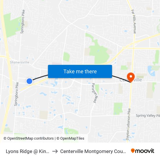 Lyons Ridge @ Kingsridge to Centerville Montgomery County OH USA map