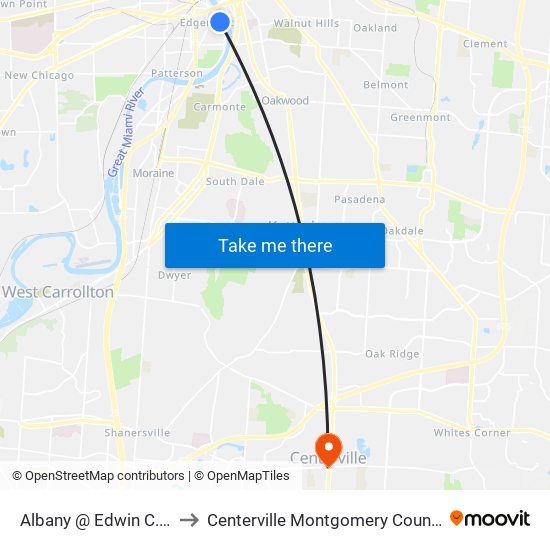 Albany @ Edwin C. Moses to Centerville Montgomery County OH USA map