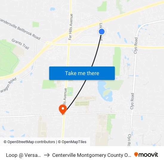 Loop @ Versailles to Centerville Montgomery County OH USA map