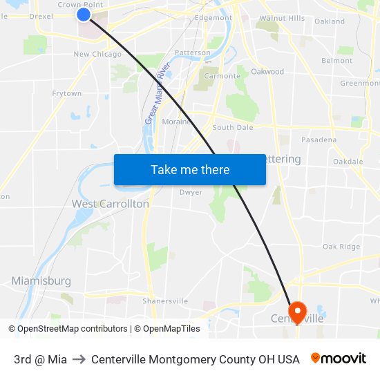 3rd @ Mia to Centerville Montgomery County OH USA map