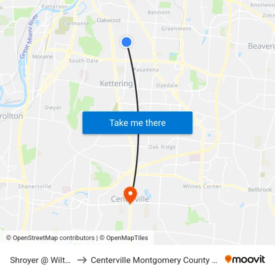 Shroyer @ Wiltshire to Centerville Montgomery County OH USA map