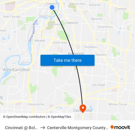 Cincinnati @ Bolander to Centerville Montgomery County OH USA map