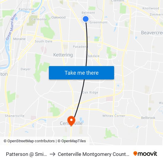 Patterson @ Smithville to Centerville Montgomery County OH USA map