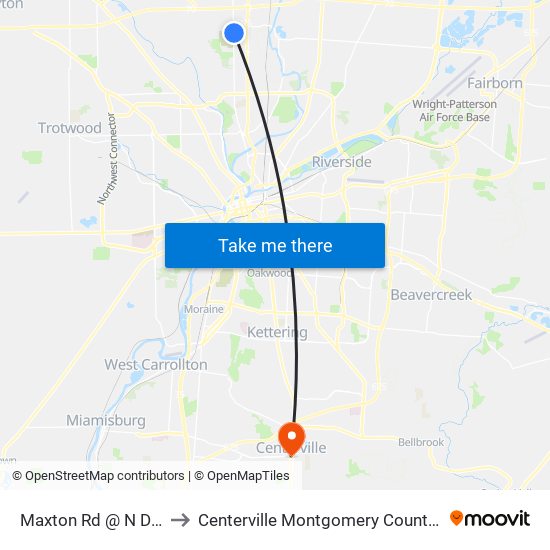 Maxton Rd @ N Dixie Dr to Centerville Montgomery County OH USA map