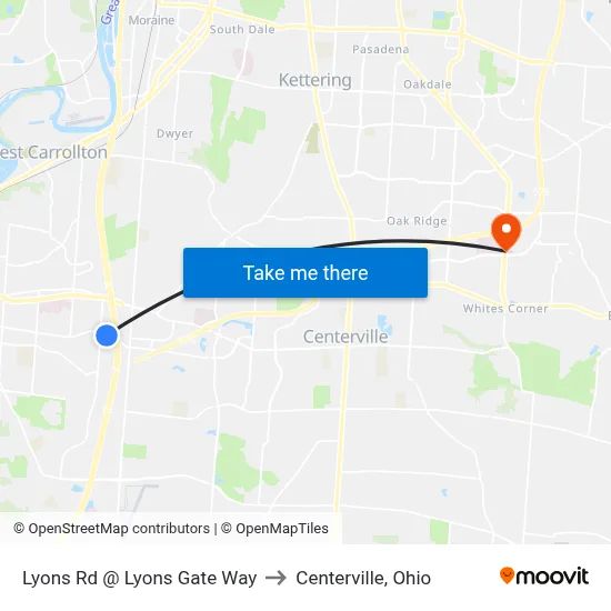 Lyons Rd @ Lyons Gate Way to Centerville, Ohio map