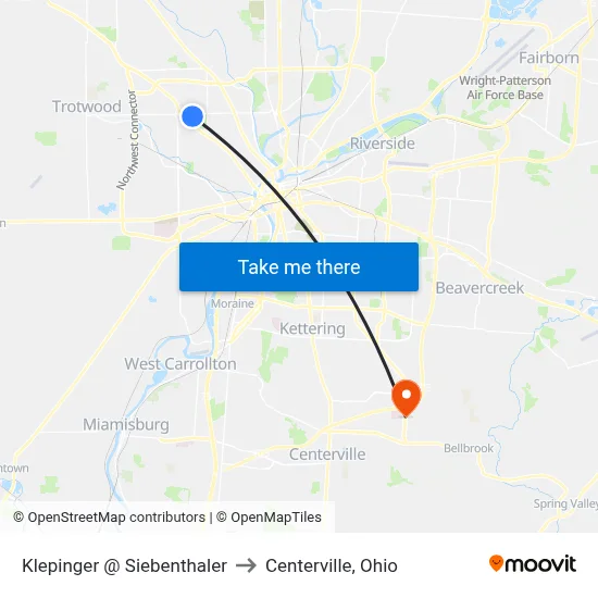 Klepinger @ Siebenthaler to Centerville, Ohio map