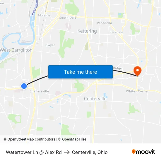Watertower Ln @ Alex Rd to Centerville, Ohio map
