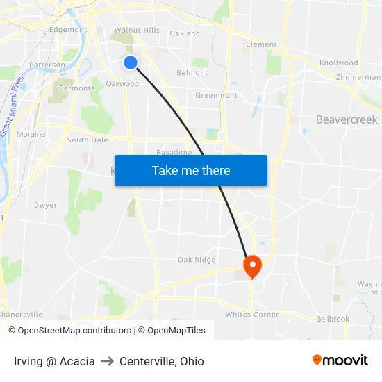 Irving @ Acacia to Centerville, Ohio map