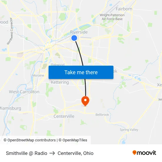 Smithville @ Radio to Centerville, Ohio map