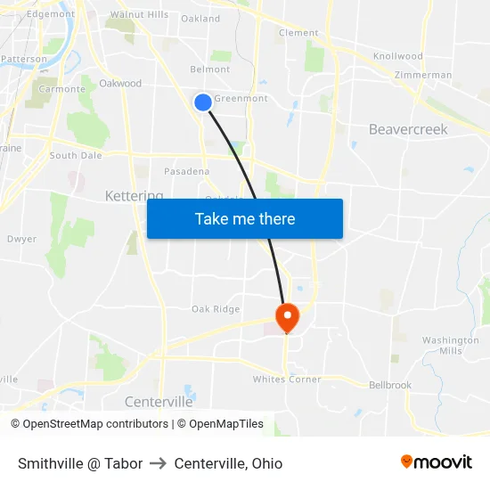 Smithville @ Tabor to Centerville, Ohio map