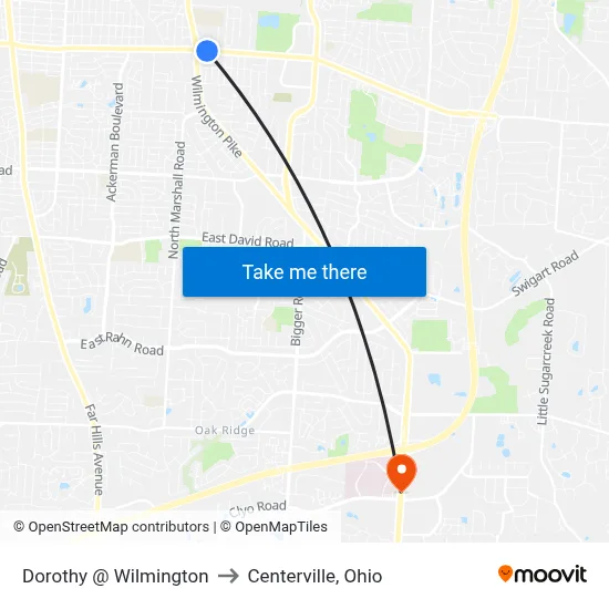 Dorothy @ Wilmington to Centerville, Ohio map
