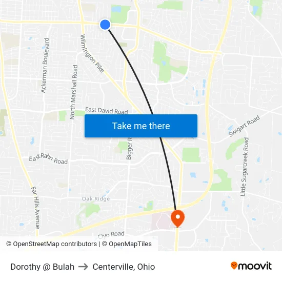 Dorothy @ Bulah to Centerville, Ohio map