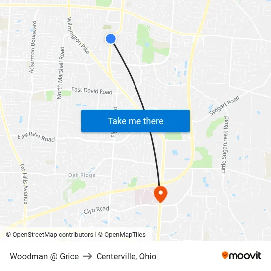 Woodman @ Grice to Centerville, Ohio map