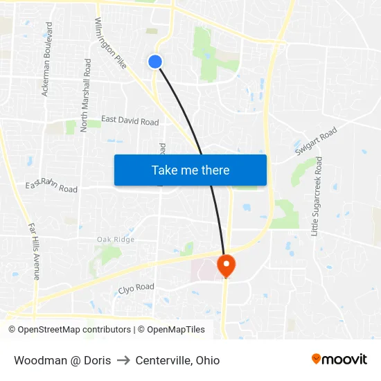 Woodman @ Doris to Centerville, Ohio map