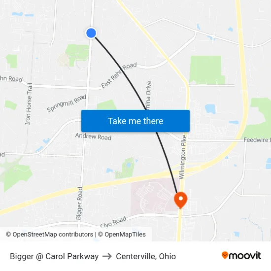 Bigger @ Carol Parkway to Centerville, Ohio map
