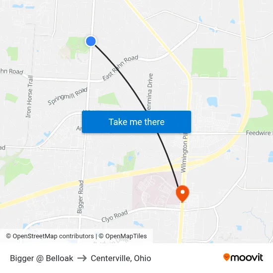 Bigger @ Belloak to Centerville, Ohio map