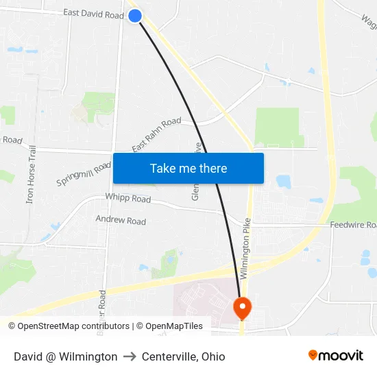 David @ Wilmington to Centerville, Ohio map
