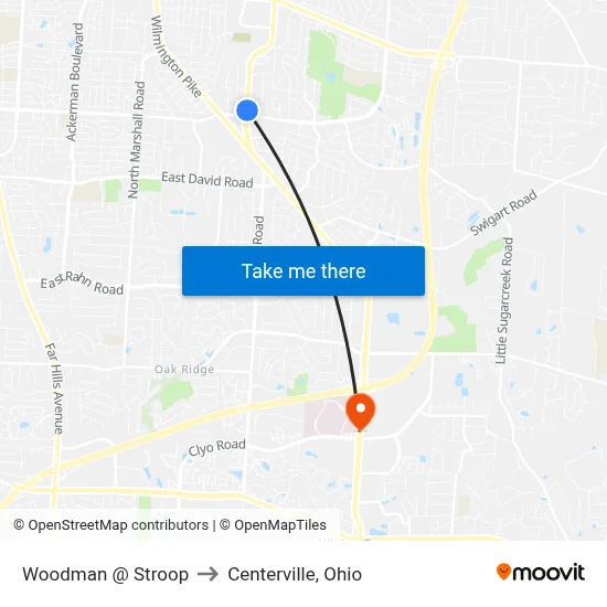 Woodman @ Stroop to Centerville, Ohio map