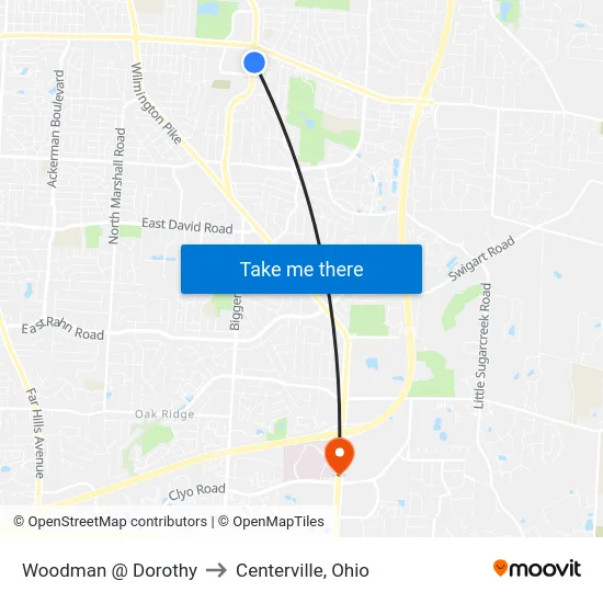 Woodman @ Dorothy to Centerville, Ohio map