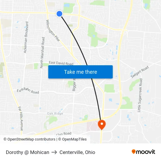 Dorothy @ Mohican to Centerville, Ohio map