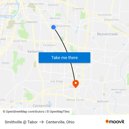 Smithville @ Tabor to Centerville, Ohio map