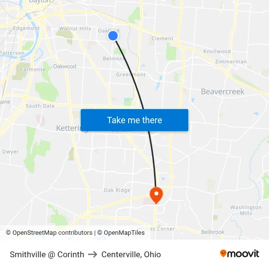 Smithville @ Corinth to Centerville, Ohio map