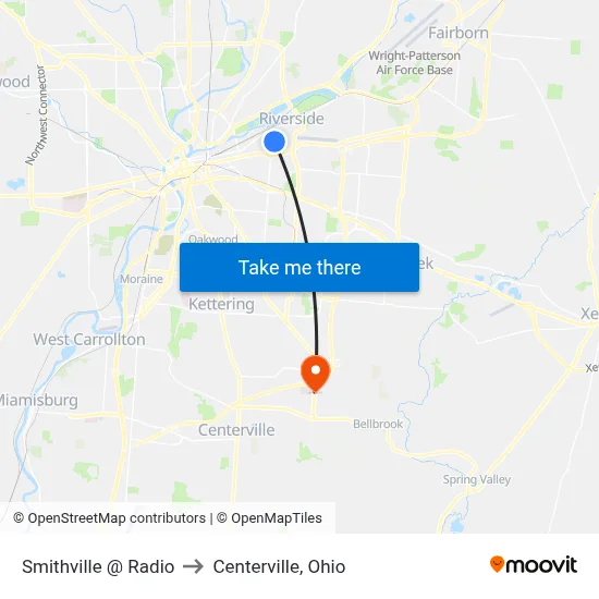 Smithville @ Radio to Centerville, Ohio map