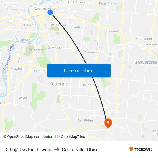 5th @ Dayton Towers to Centerville, Ohio map