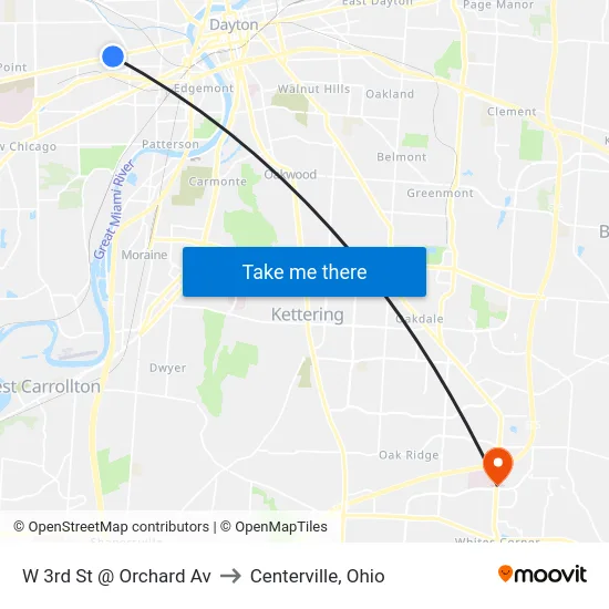 W 3rd St @ Orchard Av to Centerville, Ohio map