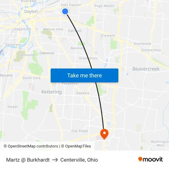 Martz @ Burkhardt to Centerville, Ohio map