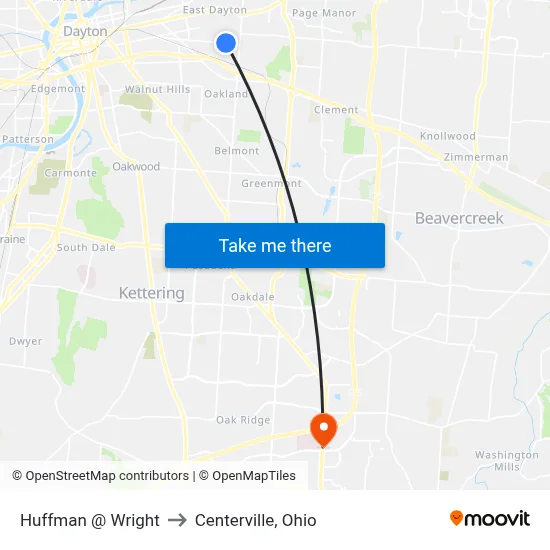Huffman @ Wright to Centerville, Ohio map