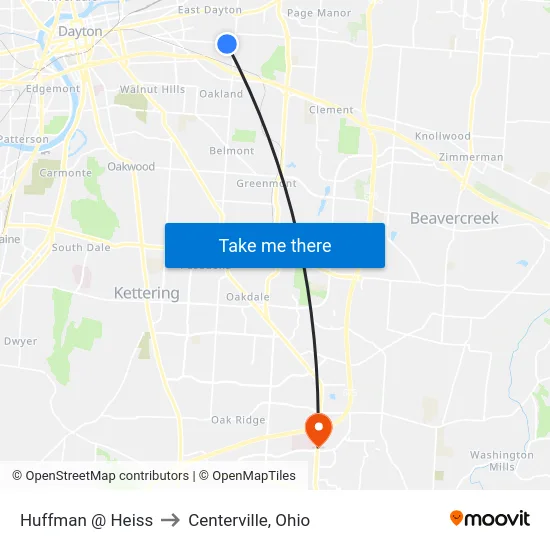 Huffman @ Heiss to Centerville, Ohio map