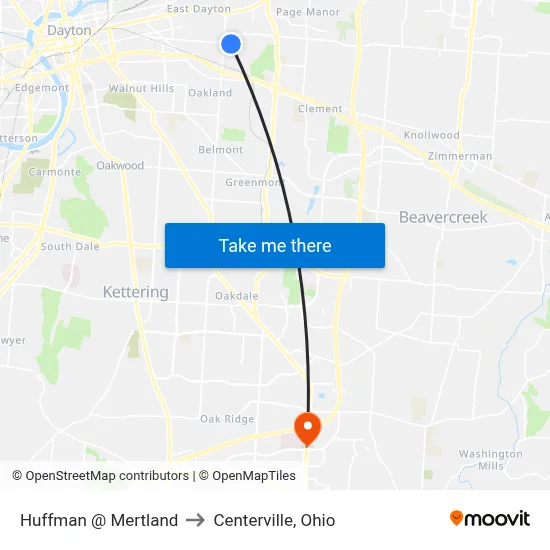 Huffman @ Mertland to Centerville, Ohio map