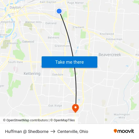 Huffman @ Shedborne to Centerville, Ohio map