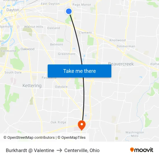 Burkhardt @ Valentine to Centerville, Ohio map