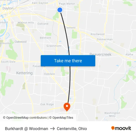 Burkhardt @ Woodman to Centerville, Ohio map