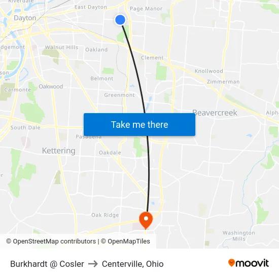Burkhardt @ Cosler to Centerville, Ohio map