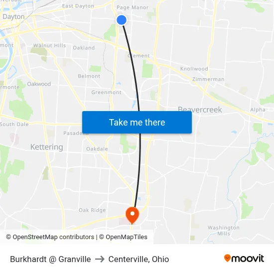 Burkhardt @ Granville to Centerville, Ohio map