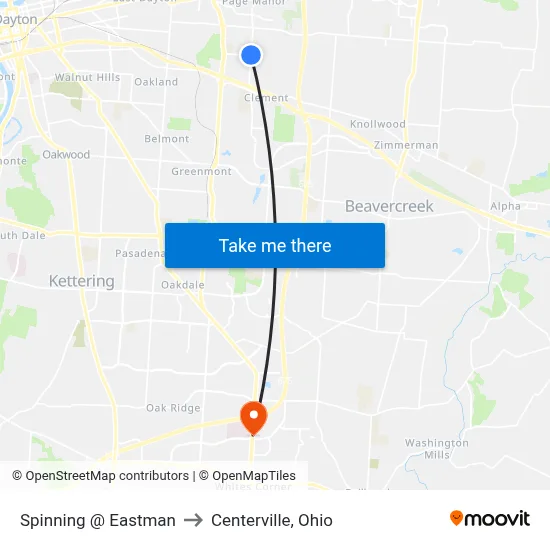 Spinning @ Eastman to Centerville, Ohio map