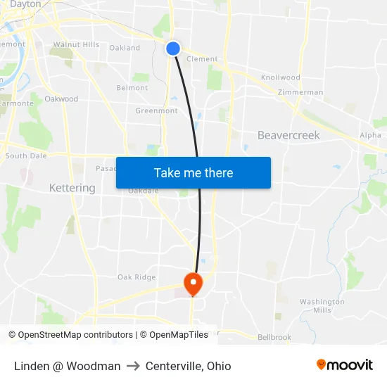 Linden @ Woodman to Centerville, Ohio map