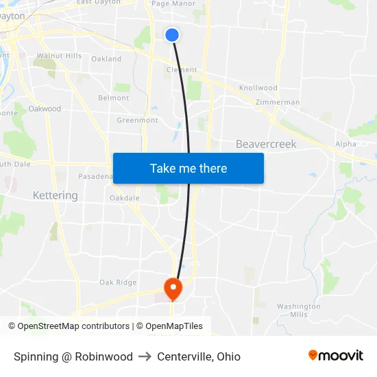 Spinning @ Robinwood to Centerville, Ohio map