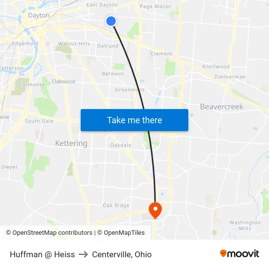 Huffman @ Heiss to Centerville, Ohio map