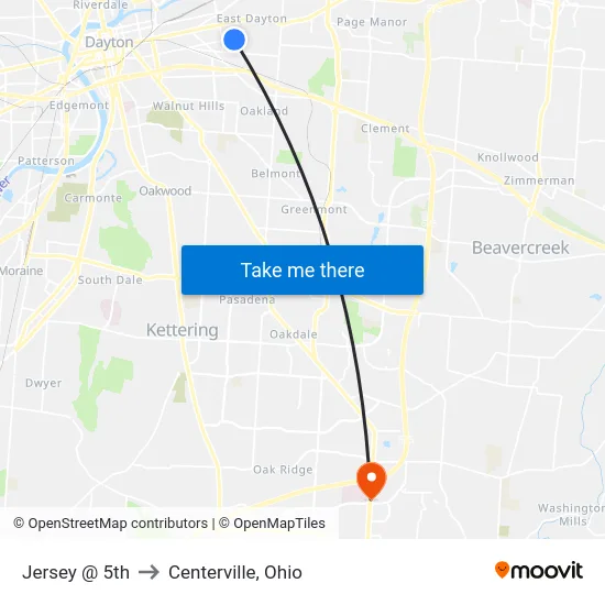 Jersey @ 5th to Centerville, Ohio map