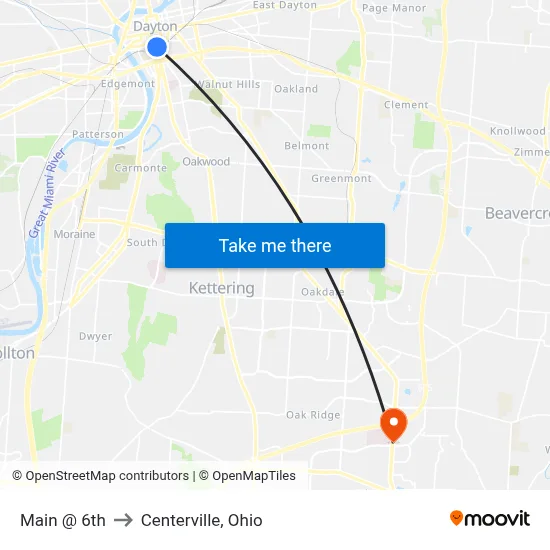 Main @ 6th to Centerville, Ohio map