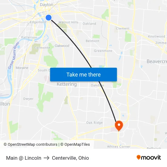 Main @ Lincoln to Centerville, Ohio map