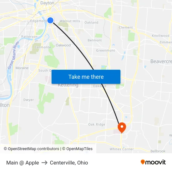 Main @ Apple to Centerville, Ohio map