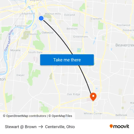 Stewart @ Brown to Centerville, Ohio map